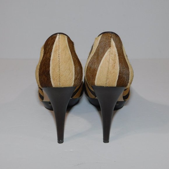 Nine West Womens 6M Brown Tan Striped Animal Hair Platform Heels - Picture 7 of 9